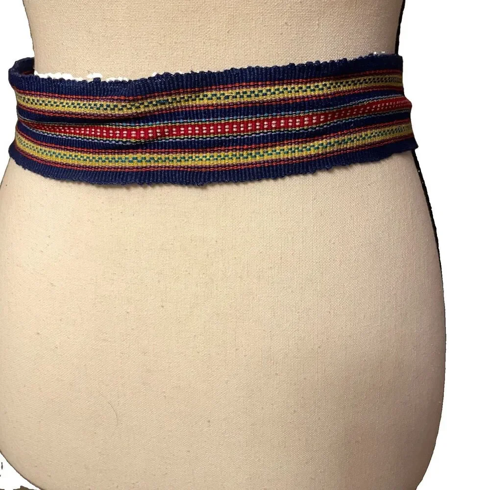 Vintage Woven Textile Sash Belt Tie Multi Color Stripe Hippie Gypsy Western Wrap